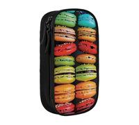 kkvhhyuo Macaron Biscuit Flavored Pastries Print Large Pencil Case, Zip Smooth Pencil Pouch for Girls Boys with 2 Compartment Multifunctional Pencils Bag for School Office Travel Makeup Bags, Black