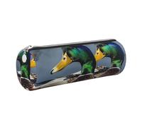 kkvhhyuo Mallard Duck Print Leather Pencil Case, Cylinder Pencil Pouch with Silver, Zipper Cute Pen Case for Boys Girls Teen College Students School