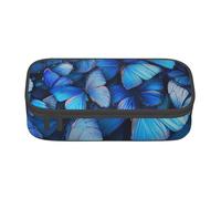 kkvhhyuo Many Blue Butterfly Print Large Capacity Pencil Case, Stationery Pencils Case Bag with Compartments, Portable Pencil Pouch Pencil Bag with Zipper for Students Teachers Office