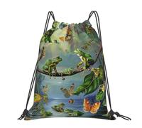 kkvhhyuo Many Frogs Sing on The Branches Summer Butterflies Printed Drawstring Backpack Large Foldable Draw String Bag with Adjustable Straps for Sports Travel Swimming School