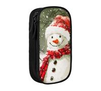 kkvhhyuo Merry Christmas with Happy Snowman Print Large Pencil Case, Zip Smooth Pencil Pouch for Girls Boys with 2 Compartment Multifunctional Pencils Bag for School Office Travel Makeup Bags, Black