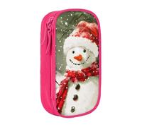 kkvhhyuo Merry Christmas with Happy Snowman Print Large Pencil Case, Zip Smooth Pencil Pouch for Girls Boys with 2 Compartment Multifunctional Pencils Bag for School Office Travel Makeup Bags, Pink