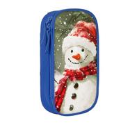 kkvhhyuo Merry Christmas with Happy Snowman Print Large Pencil Case, Zip Smooth Pencil Pouch for Girls Boys with 2 Compartment Multifunctional Pencils Bag for School Office Travel Makeup Bags, Blue