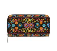 kkvhhyuo Mexican Folk Art Boho Print Long Leather Wallet Large Capacity Clutch with 8 Card Slots, Zip Coin Pocket & Dual Cash Compartments for Women, Men.