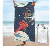 kkvhhyuo Microfiber Beach Towel, Funny Astronaut Cute Dinosaur Rocket Printed Lightweight Quick Dry Travel Bath Sheet with Compact Carry Bag for Swimming Yoga Camping Gym,27.5"x55"