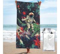 kkvhhyuo Microfiber Beach Towel, Funny Astronaut Dinosaur Rocket Printed Lightweight Quick Dry Travel Bath Sheet with Compact Carry Bag for Swimming Yoga Camping Gym,27.5"x55"