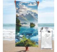 kkvhhyuo Microfiber Beach Towel, Mountain Lake View Sunny Day Nature Printed Lightweight Quick Dry Travel Bath Sheet with Compact Carry Bag for Swimming Yoga Camping Gym,31.5"x63"
