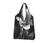 kkvhhyuo Monochrome Rose Print Large Foldable Shopping Tote Bag 1 Pc, Reusable Tote Bags Washable Travel Recycle Folding Shopping Bag For Grocery, Outdoor Camping, Daily Use