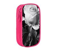 kkvhhyuo Monochrome Rose Print Large Pencil Case, Zip Smooth Pencil Pouch for Girls Boys with 2 Compartment Multifunctional Pencils Bag for School Office Travel Makeup Bags, Pink