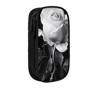 kkvhhyuo Monochrome Rose Print Large Pencil Case, Zip Smooth Pencil Pouch for Girls Boys with 2 Compartment Multifunctional Pencils Bag for School Office Travel Makeup Bags, Black