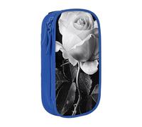 kkvhhyuo Monochrome Rose Print Large Pencil Case, Zip Smooth Pencil Pouch for Girls Boys with 2 Compartment Multifunctional Pencils Bag for School Office Travel Makeup Bags, Blue