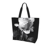 kkvhhyuo Monochrome Rose Print Shoulder Bag for Women Large Tote Bag Reusable Foldable Everyday Carryall for Work Shopping Travel Beach Outings.