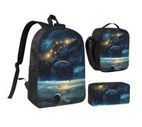 kkvhhyuo Moon Stars and Planets Print School Backpack Set with 17 Inch Kids Backpack Lunch Bag & Pencil Case Bundle for Teens Girls Boys, Lightweight Bookbag Travel Rucksack