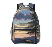 kkvhhyuo Moose Mountain Pine Tree Wilderness Print Casual Backpack, Lightweight Travel Laptop Daypack Backpack for Men and Women, School Backpack for Boys and Girls