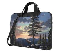 kkvhhyuo Moose Mountain Pine Tree Wilderness Print Laptop Bag Case 14 inch, Computer Sleeve Cover with Shoulder Strap and Handle Briefcase Carry Case for Men Women to Work School Travel