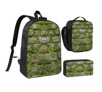 kkvhhyuo Moss Stone Pavement Print School Backpack Set with 17 Inch Kids Backpack Lunch Bag & Pencil Case Bundle for Teens Girls Boys, Lightweight Bookbag Travel Rucksack