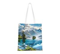 kkvhhyuo Mountain Lake View Sunny Day Nature Print Canvas Tote Bag, Large Handbag with Reinforced Handles Simple Shoulder Bag for College School Work Travel Shopping Daily Use