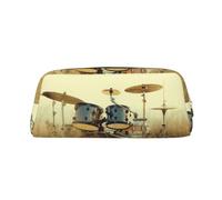 kkvhhyuo Music Drum in Field Printed Pencil Bag with Gold Zipper | Faux Leather Pencil Cases, Aesthetic Pencil Pouch, Makeup Bag Cosmetic Bag for Office Travel