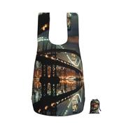 kkvhhyuo New York Manhattan Bridge Night Print Foldable Backpack, Ultra Lightweight 16L Compact Travel Pack with Storage Bag Design for Hiking Daily Commute Shopping and Outdoor Adventures