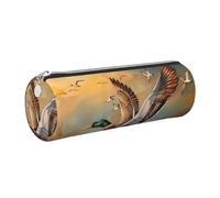 kkvhhyuo Oil Painting Duck Print Leather Pencil Case, Cylinder Pencil Pouch with Silver, Zipper Cute Pen Case for Boys Girls Teen College Students School