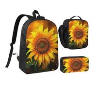 kkvhhyuo Orange Sunflower Wallpaper Print School Backpack Set with 17 Inch Kids Backpack Lunch Bag & Pencil Case Bundle for Teens Girls Boys, Lightweight Bookbag Travel Rucksack
