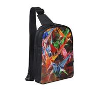 kkvhhyuo Origami Paper Cranes Print Sling Bag Cross Body Chest Bag with Dual Zipper Pockets Adjustable Strap Lightweight Shoulder Bag for Traveling Running Cycling