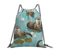 kkvhhyuo Otters Printed Drawstring Backpack Large Foldable Draw String Bag with Adjustable Straps for Sports Travel Swimming School