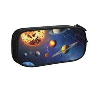 kkvhhyuo Outer Space Solar System Print Large Capacity Pencil Case, Stationery Organizer Pencil Pouch Office Makeup Bag Portable Pen Bag for Boys Girls, Black