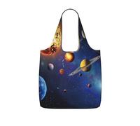 kkvhhyuo Outer Space Solar System Print Reusable Shopping Tote Bags, Large Grocery Tote Bags Foldable in a Pouch, Washable Grocery Shopping Bags for Daily Shopping Travel Storage