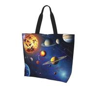 kkvhhyuo Outer Space Solar System Print Shoulder Bag for Women Large Tote Bag Reusable Foldable Everyday Carryall for Work Shopping Travel Beach Outings.