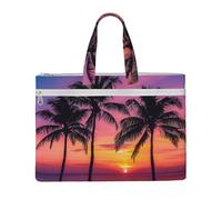 kkvhhyuo Palm Trees Silhouette at Sunset Print Document Bag, Lightweight Canvas Bag Handbag with Dual Zip Canvas Tote File Bag for Work Commuting Study and Everyday Carry