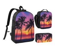 kkvhhyuo Palm Trees Silhouette at Sunset Print School Backpack Set with 17 Inch Kids Backpack Lunch Bag & Pencil Case Bundle for Teens Girls Boys, Lightweight Bookbag Travel Rucksack