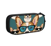 kkvhhyuo Pencil Case Black Pencil Bag Double Layer Portable Pencil Pouch | Cute Corgi Glasses And Mustaches Printed Pencil Case For Boys Girls School Office Supplies Storage