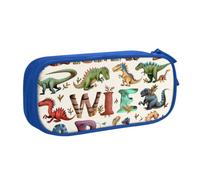 kkvhhyuo Pencil Case Blue Pencil Bag Double Layer Portable Pencil Pouch | Stylish Learning Alphabets With Dinosaurs Printed Pencil Case For Boys Girls School Office Supplies Storage