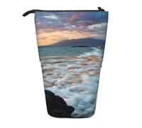 kkvhhyuo Pencil Case Expandable Design Standing Pencil Pouch with Zipper | Beach Maui Hawaii Sunset Sea Waves Clouds Printed Stand-Up Pencil Bag For Boys Girls Office Supplies