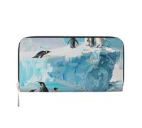 kkvhhyuo Penguin on the Iceberg Print Long Leather Wallet Large Capacity Clutch with 8 Card Slots, Zip Coin Pocket & Dual Cash Compartments for Women, Men.
