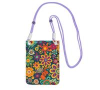 kkvhhyuo Phone Bag,Hippie Pattern Print Mobile Phone Crossbody Bag Phone Pouch with Purple Adjustable Strap for Mobile and Smart Phones