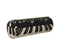 kkvhhyuo Piano Keys with Musical Note Print Leather Pencil Case Portable Round Pencil Pouch with Gold Zip Multifunctional Pencil Holder Pouch Stationery Pen Bag for Teen Girls and Boys