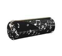 kkvhhyuo Piano Keys with Musical Notes Print Leather Pencil Case Portable Round Pencil Pouch with Gold Zip Multifunctional Pencil Holder Pouch Stationery Pen Bag for Teen Girls and Boys