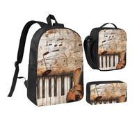 kkvhhyuo Piano Violin Music Notes Print School Backpack Set with 17 Inch Kids Backpack Lunch Bag & Pencil Case Bundle for Teens Girls Boys, Lightweight Bookbag Travel Rucksack