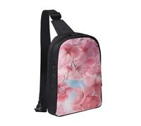 kkvhhyuo Pink Cherry Blossoms Print Sling Bag Cross Body Chest Bag with Dual Zipper Pockets Adjustable Strap Lightweight Shoulder Bag for Traveling Running Cycling