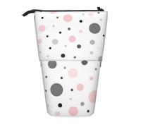 kkvhhyuo Pink Gray White Modern Polka Dot Pattern Printed Pencil Case, Standing Telescopic Pencil Pouch, Large Pencil Bag Portable Pen Box for School Office Makeup Travel