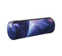 kkvhhyuo Planet Print Leather Pencil Case Portable Round Pencil Pouch with Silver Zip Multifunctional Pencil Holder Pouch Stationery Pen Bag for Teen Girls and Boys