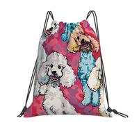 kkvhhyuo Poodles Dogs Printed Drawstring Backpack Large Foldable Draw String Bag with Adjustable Straps for Sports Travel Swimming School