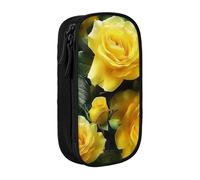 kkvhhyuo Pretty Yellow Rose Print Large Pencil Case, Zip Smooth Pencil Pouch for Girls Boys with 2 Compartment Multifunctional Pencils Bag for School Office Travel Makeup Bags, Black