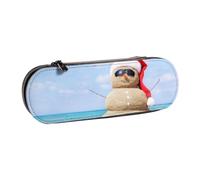 kkvhhyuo PU Leather Pencil Case Hard Shell Pen Bag Zippered Pen Pouch | Beach Sandy Snowman Printed Pencil Bag Stationery Organizer For Students Artists Travel Makeup Storage