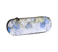 kkvhhyuo PU Leather Pencil Case Hard Shell Pen Bag Zippered Pen Pouch | Beautiful White Blue Flowers Printed Pencil Bag Stationery Organizer For Students Artists Travel Makeup Storage