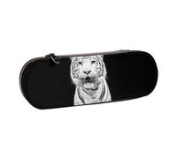 kkvhhyuo PU Leather Pencil Case Hard Shell Pen Bag Zippered Pen Pouch | Black And White Tiger Printed Pencil Bag Stationery Organizer For Students Artists Travel Makeup Storage
