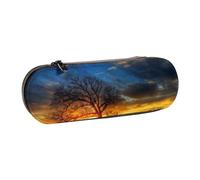 kkvhhyuo PU Leather Pencil Case Hard Shell Pen Bag Zippered Pen Pouch | Black And White Tree At Gold Sunset Printed Pencil Bag Stationery Organizer For Students Artists Travel Makeup Storage