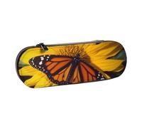 kkvhhyuo PU Leather Pencil Case Hard Shell Pen Bag Zippered Pen Pouch | Butterfly On The Sunflower Printed Pencil Bag Stationery Organizer For Students Artists Travel Makeup Storage